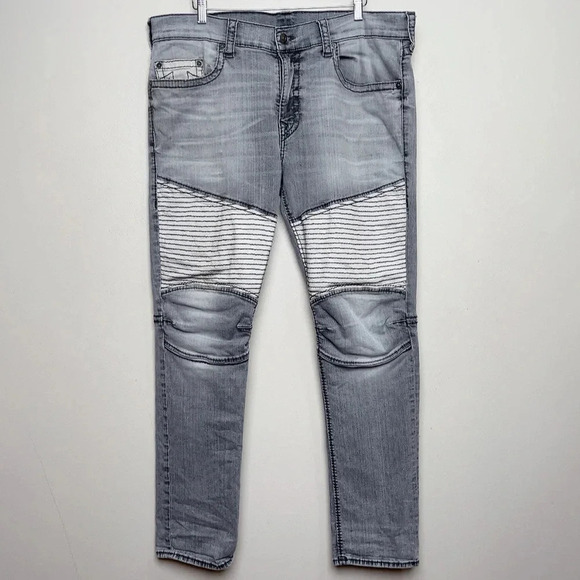 True Religion Mens Size 40 Rocco Biker Skinny Fit Jean In Grey - Picture 2 of 16